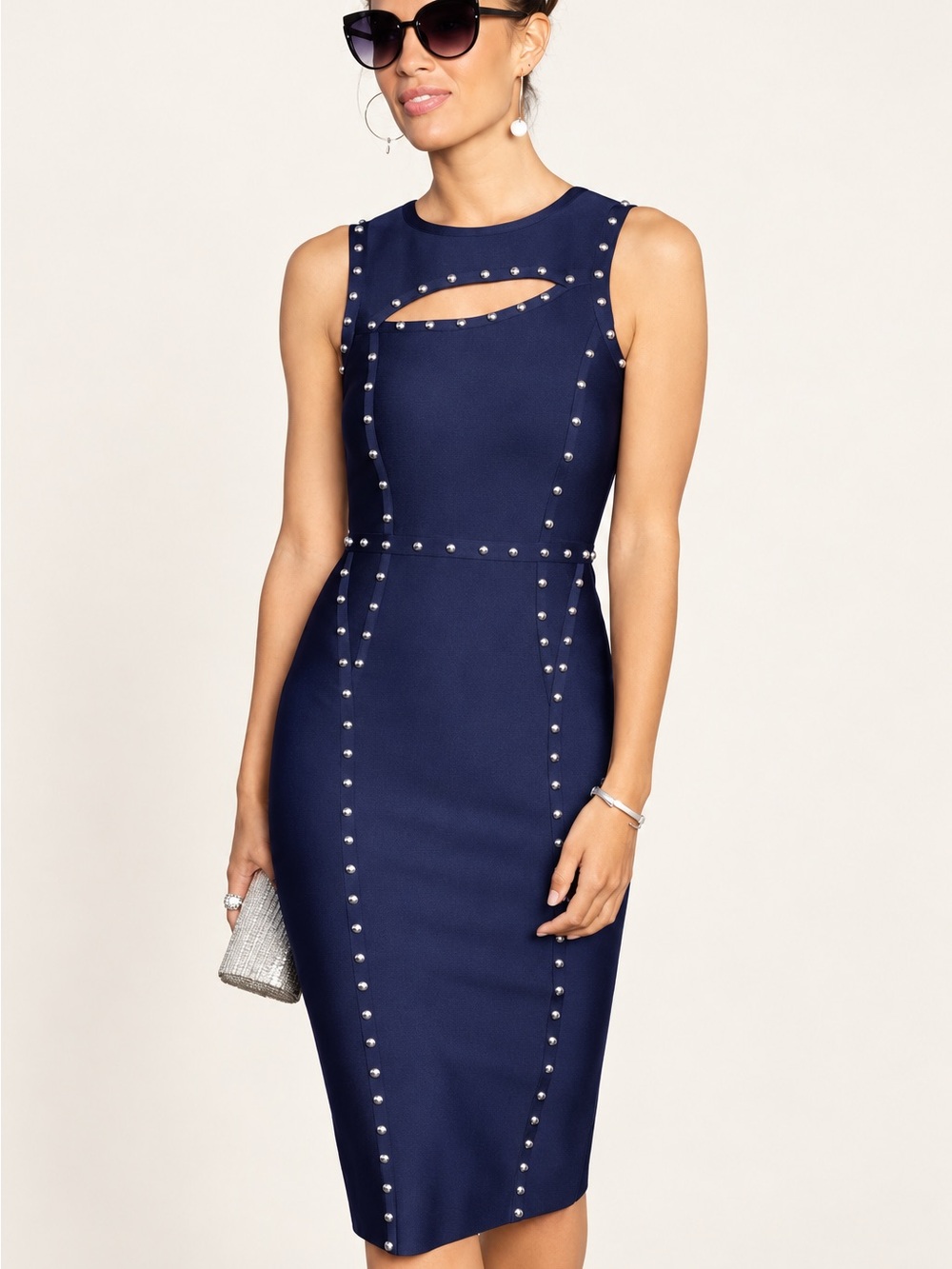 LASCANA Navy Studded Cutout Bandage Bodycon Dress
